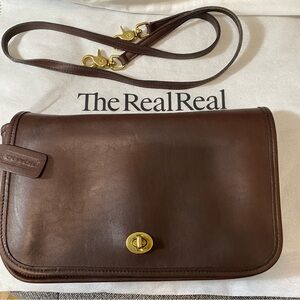 Vintage Coach New York Leather Crossbody Clutch 80’s Professional Restored Mocha